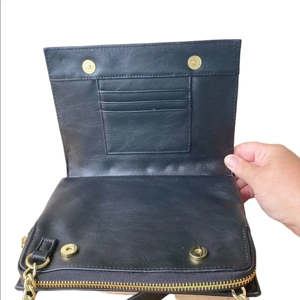 Steve Madden Bgreer Black Crosshatch Clutch Dual Unsnap Small Crossbody Purse